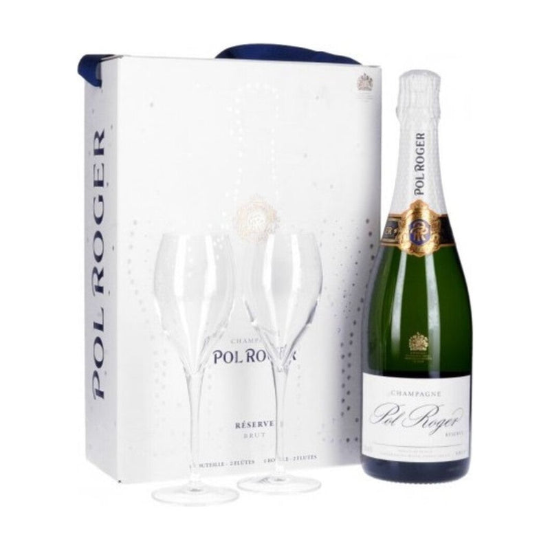 Pol Roger flute pack with 2 champagne glasses